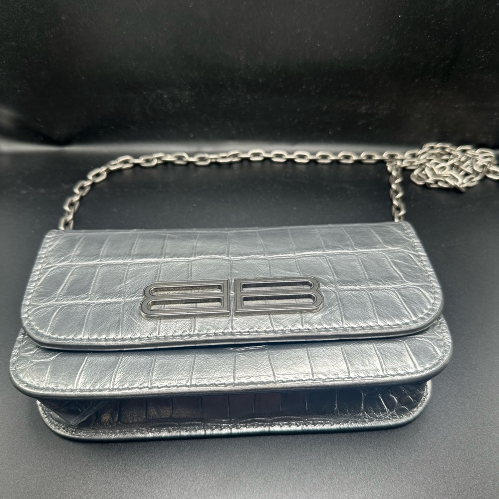 Balencagia Gossip Wallet on Chain Crocodile Embossed Leather